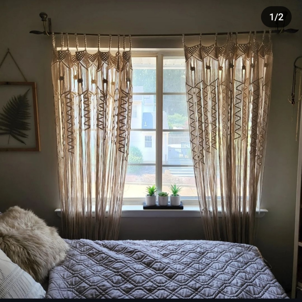 Two handmade macrame curtains